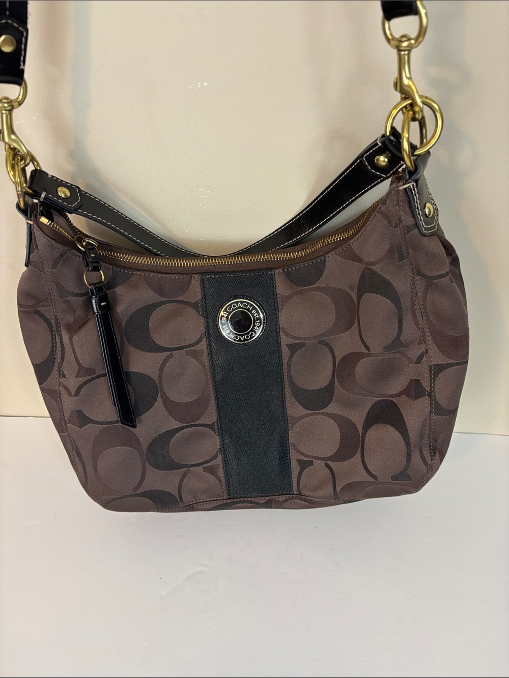 Vintage Coach Brown Signature Hobo Convertible Shoulder Bag